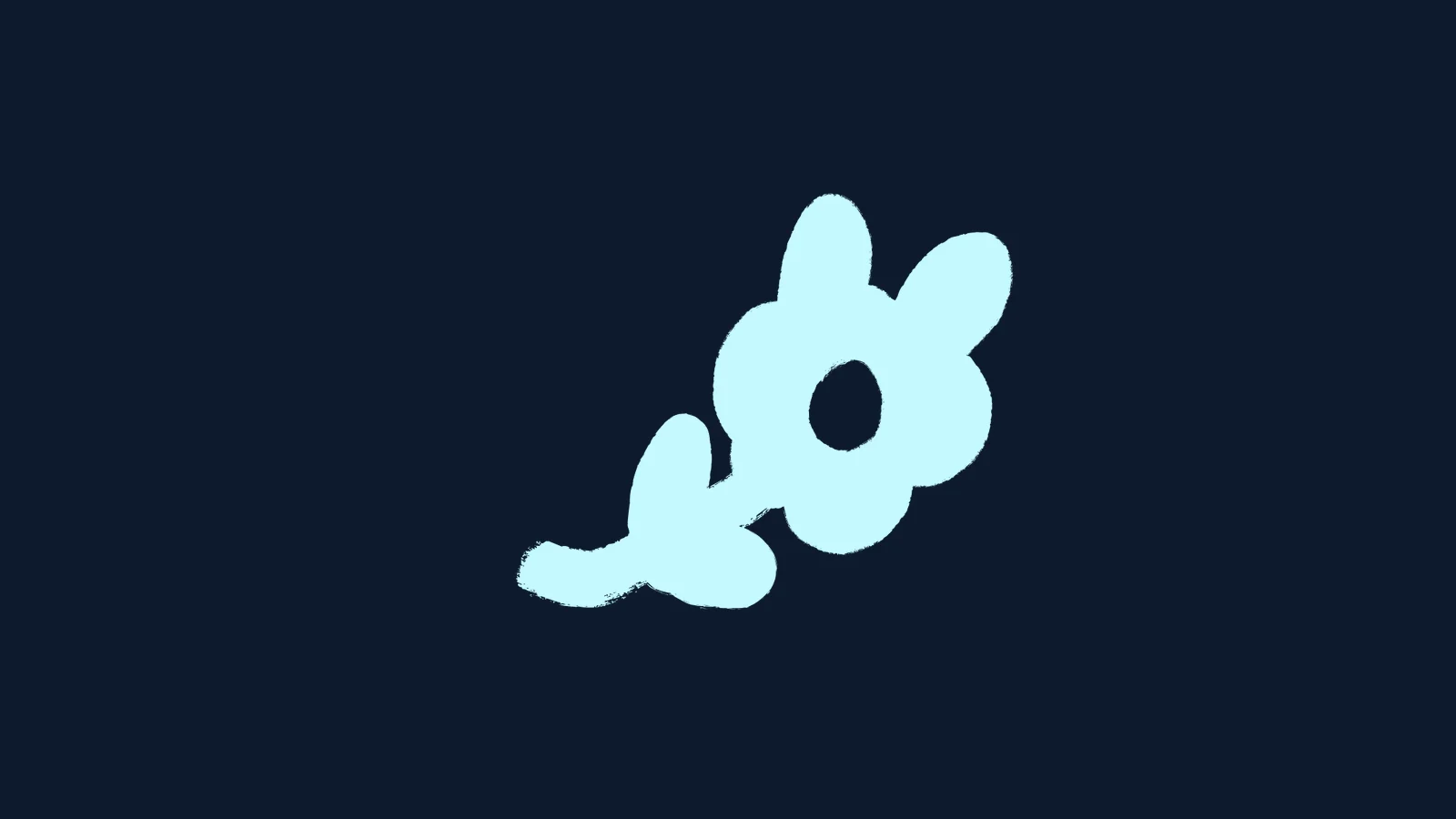 Le logo de l’appli de rencontre Hoppy, une fleur dessinée à main levée, bleu pâle sur fond bleu nuit.