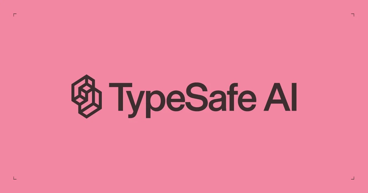 Visuel officiel TypeSafe AI : nom et emblème du produit sur fond rose.
