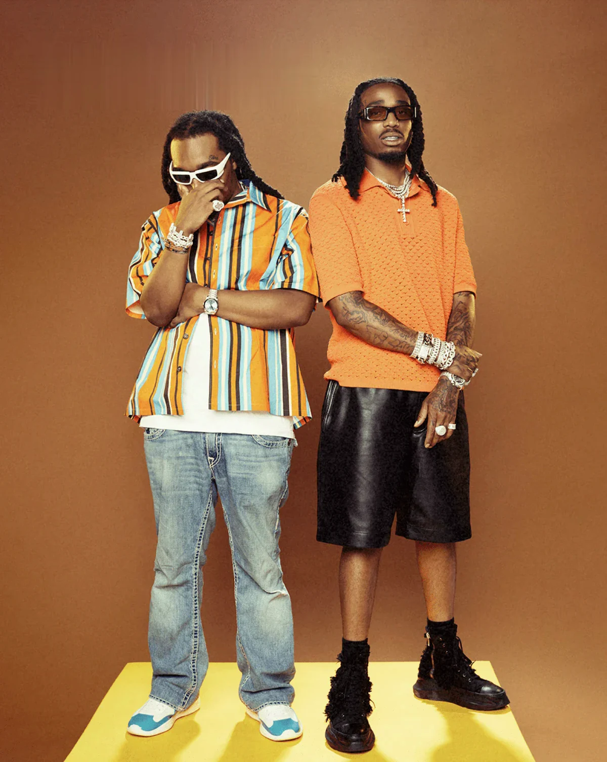 Quavo, à gauche, et Takeoff sur le plateau orange de COLORS en 2022.