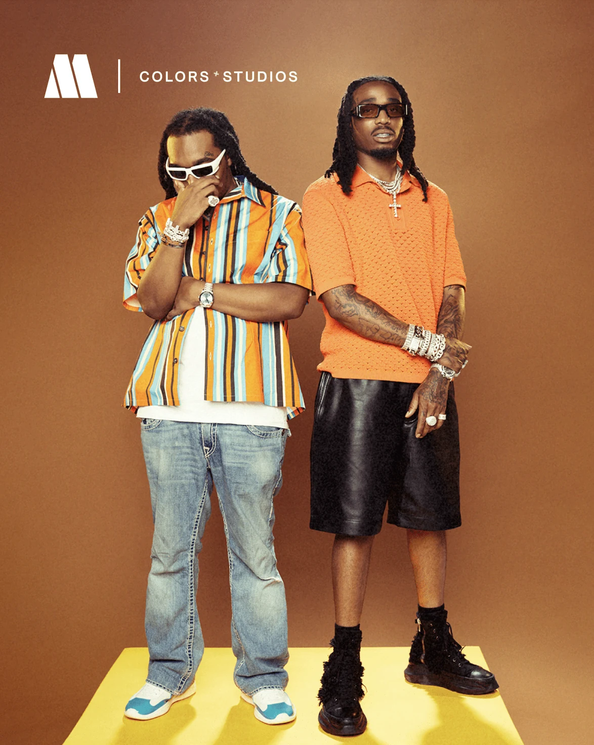 Quavo, à gauche, et Takeoff sur le plateau orange de COLORS en 2022.