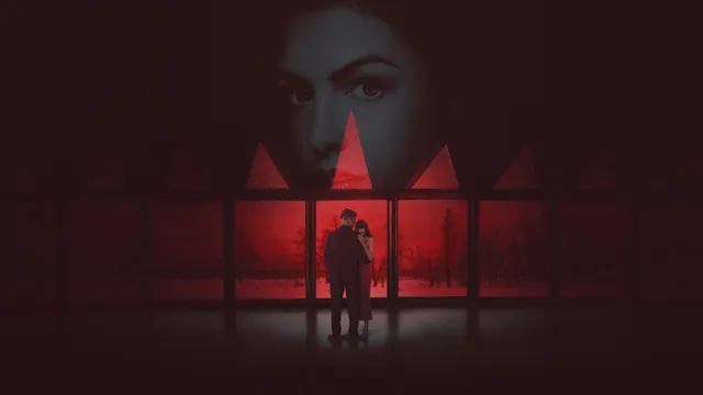Image officielle de Verity : une silhouette en surimpression sur un décor rouge.